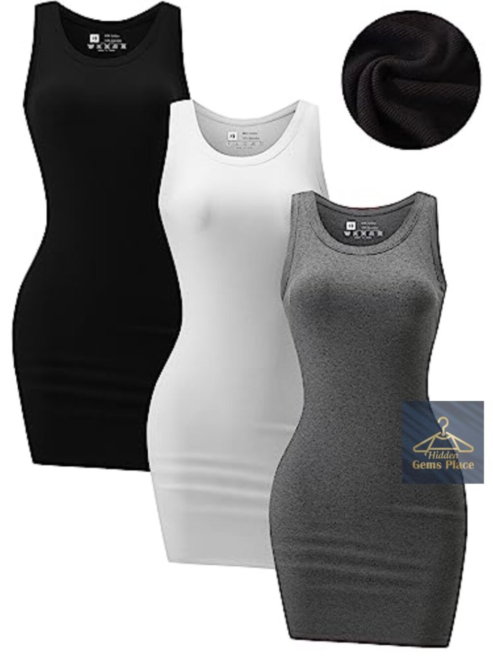3 Pack Ribbed Crewneck Tank Top Dress Basic Bodycon Mini Dress Summer